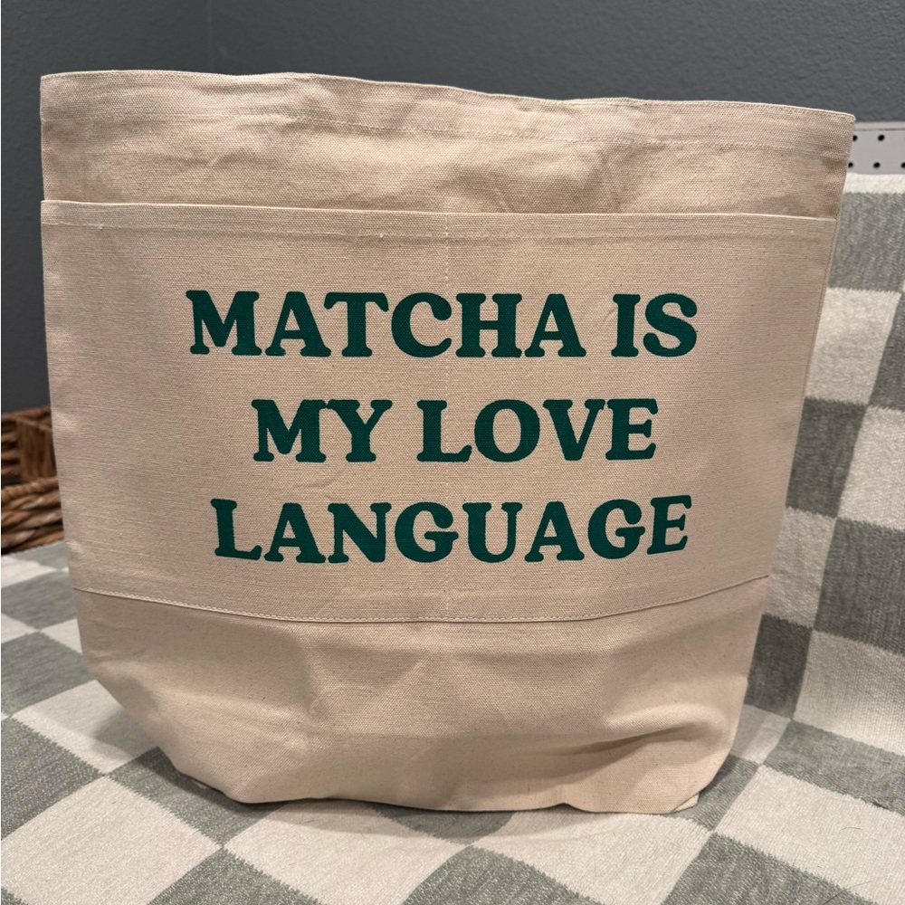 Canvas Tote Bag - Cream with Green Print